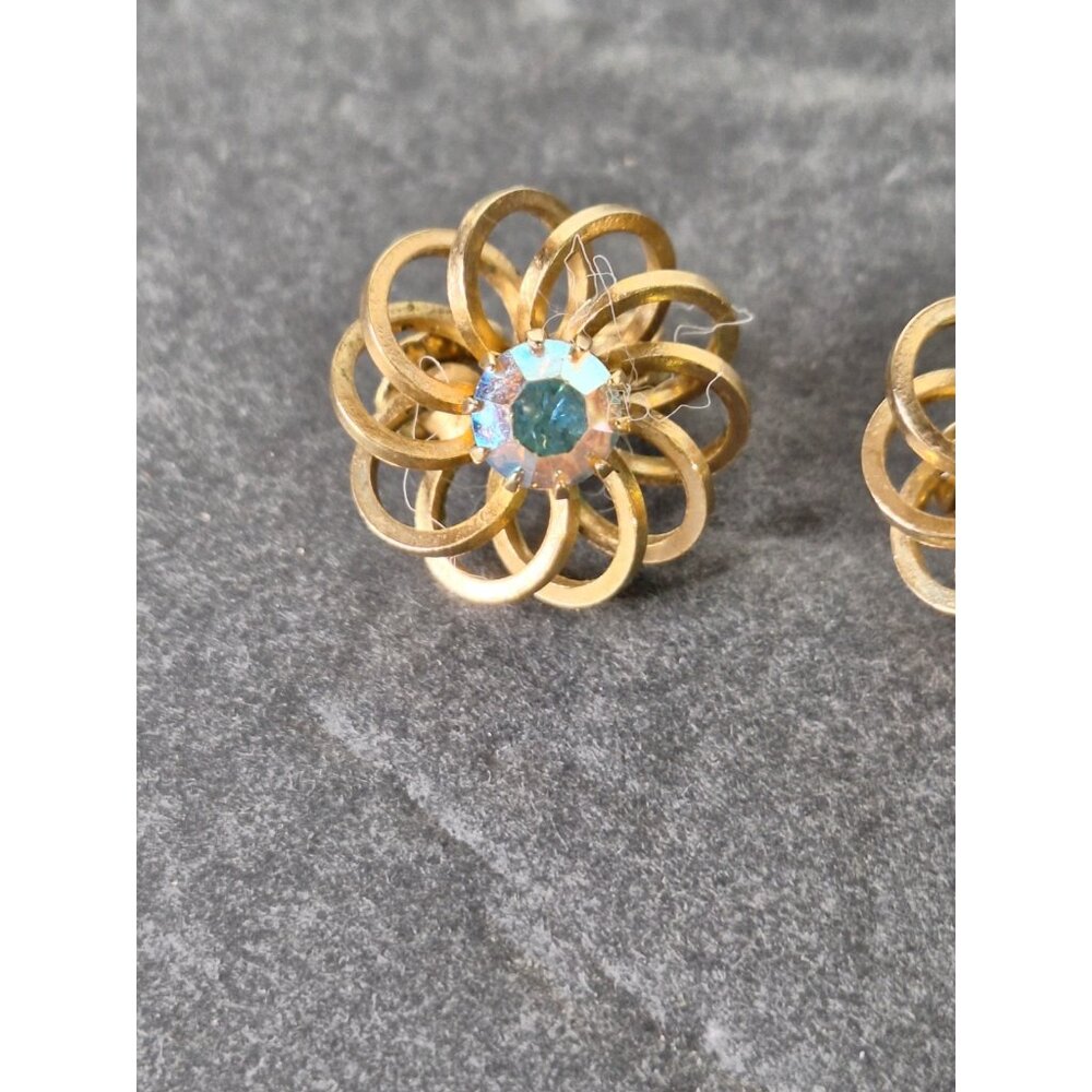 Vintage 1969 Signed Sarah Coventry  Mystic Blue Rivoli Floral Brooch & Earrings - Picture 9 of 16